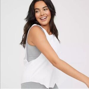 Offline by Aerie White Raw Hem Exposed Back Seam Loose Tank Top